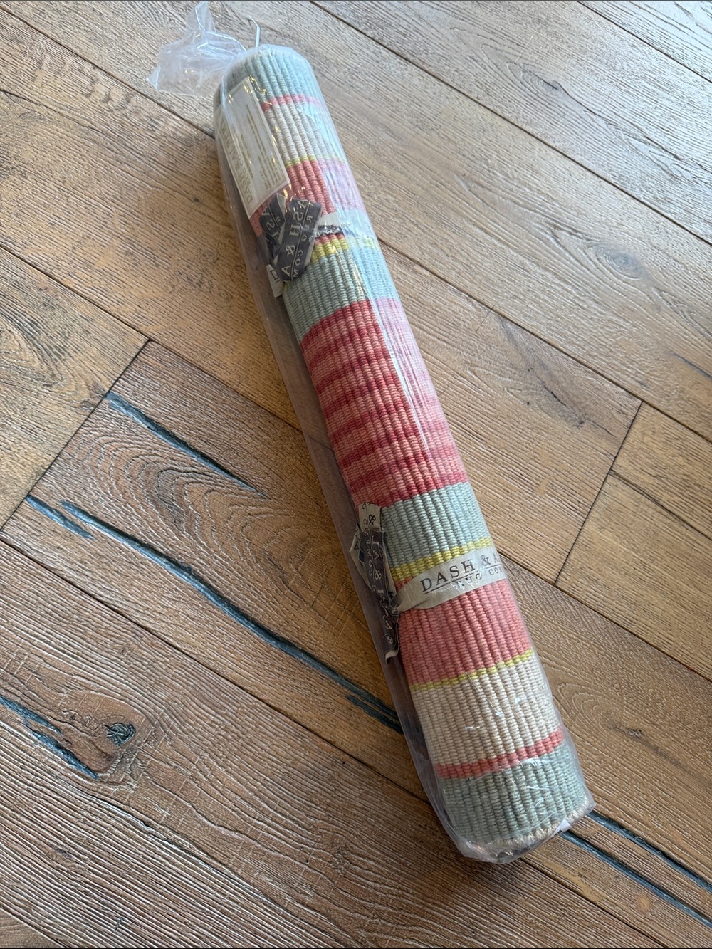 Hand woven 100% Cotton Coral and Sage Stripe Door Mat